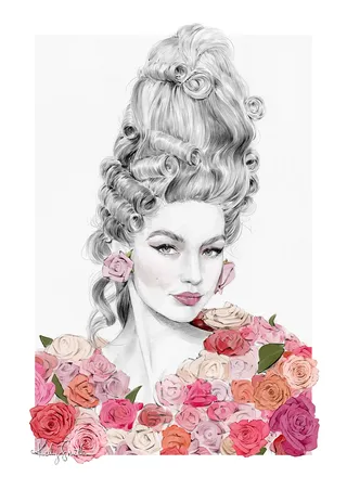 Fashion illustration of Gigi Hadid for Moschino FW'20