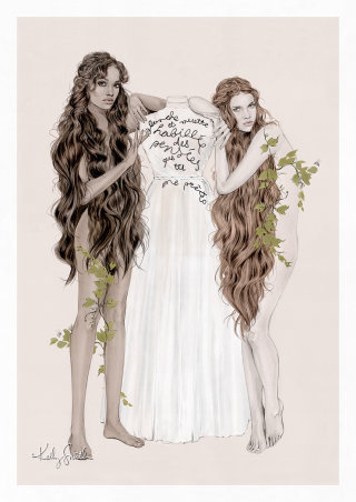 Ilustración de moda de las ninfas de Dior