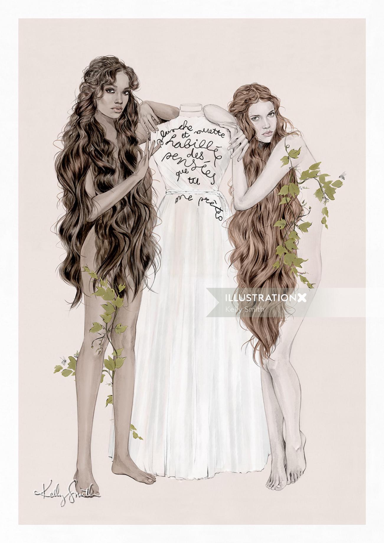 Fashion illustration of Dior Nymphs