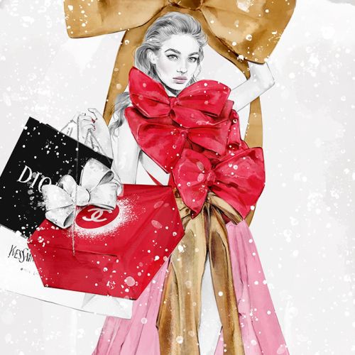 Fashion illustration of Valentino couture for Christmas 2020 Illustration
