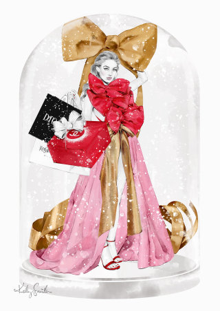Ilustração de moda da alta costura Valentino para o Natal de 2020 Ilustração