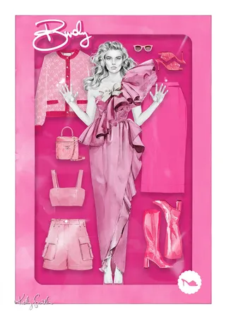 Barbie doll box fashion illustration 