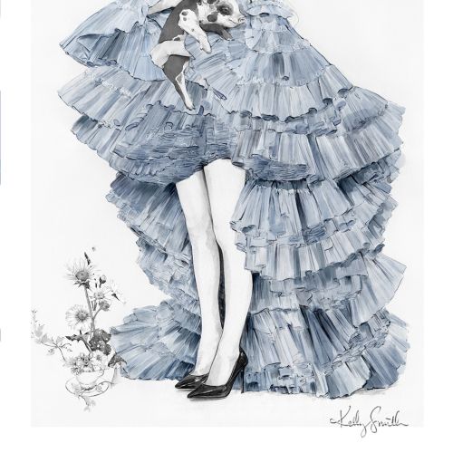 Fashion illustration of Alice wears Jean Paul Gaultier gown