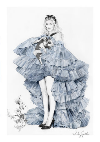 爱丽丝穿着 Jean Paul Gaultier 礼服的时尚插画