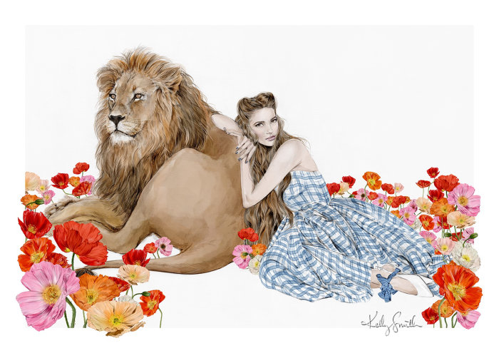Fashion illustration of the field of poppies for The Wonderful Wizard of Oz