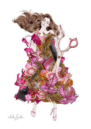Mujer de moda con vestido floral.
