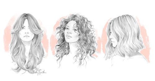 Lápis fez uma arte de mulheres com diferentes tendências de cabelo