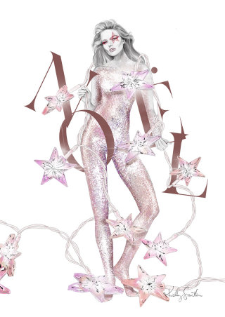 Ilustração de mulher de moda luxuosa para cartão de Natal de 2021