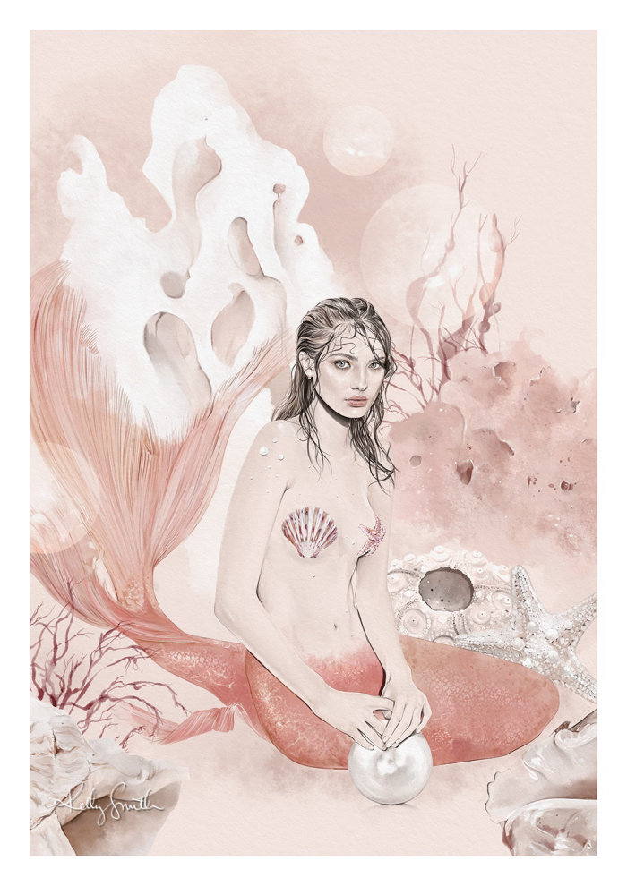 Watercolor painting of Glisten the Mermaid