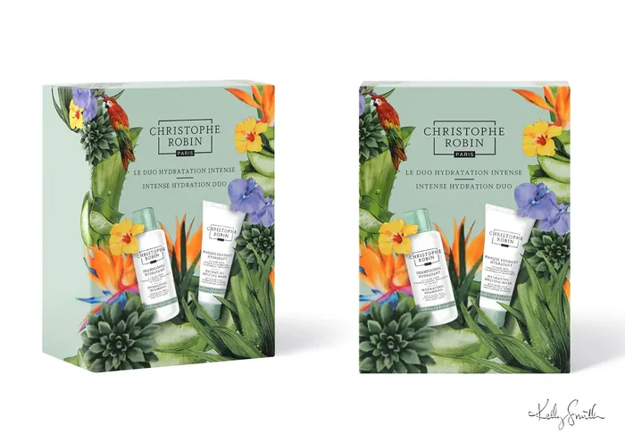Christopher Robin skincare set with floral design packaging and tubes