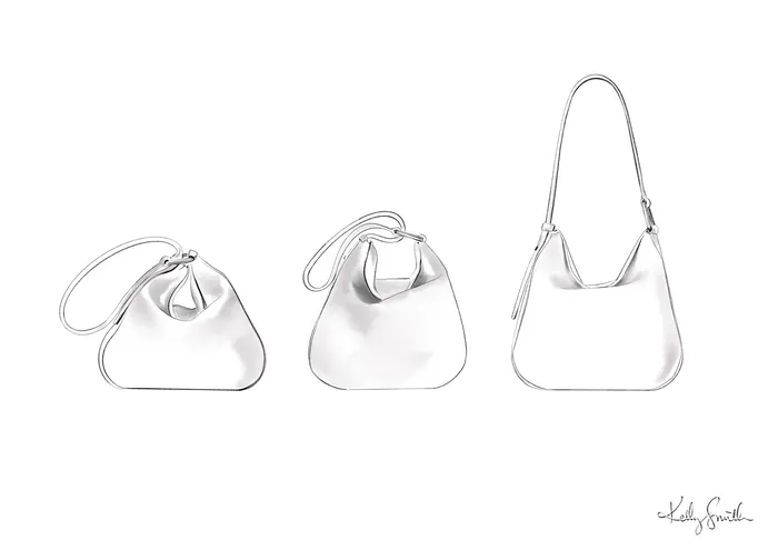 Three white minimalist Akris Anna Hobo Bags in different angles