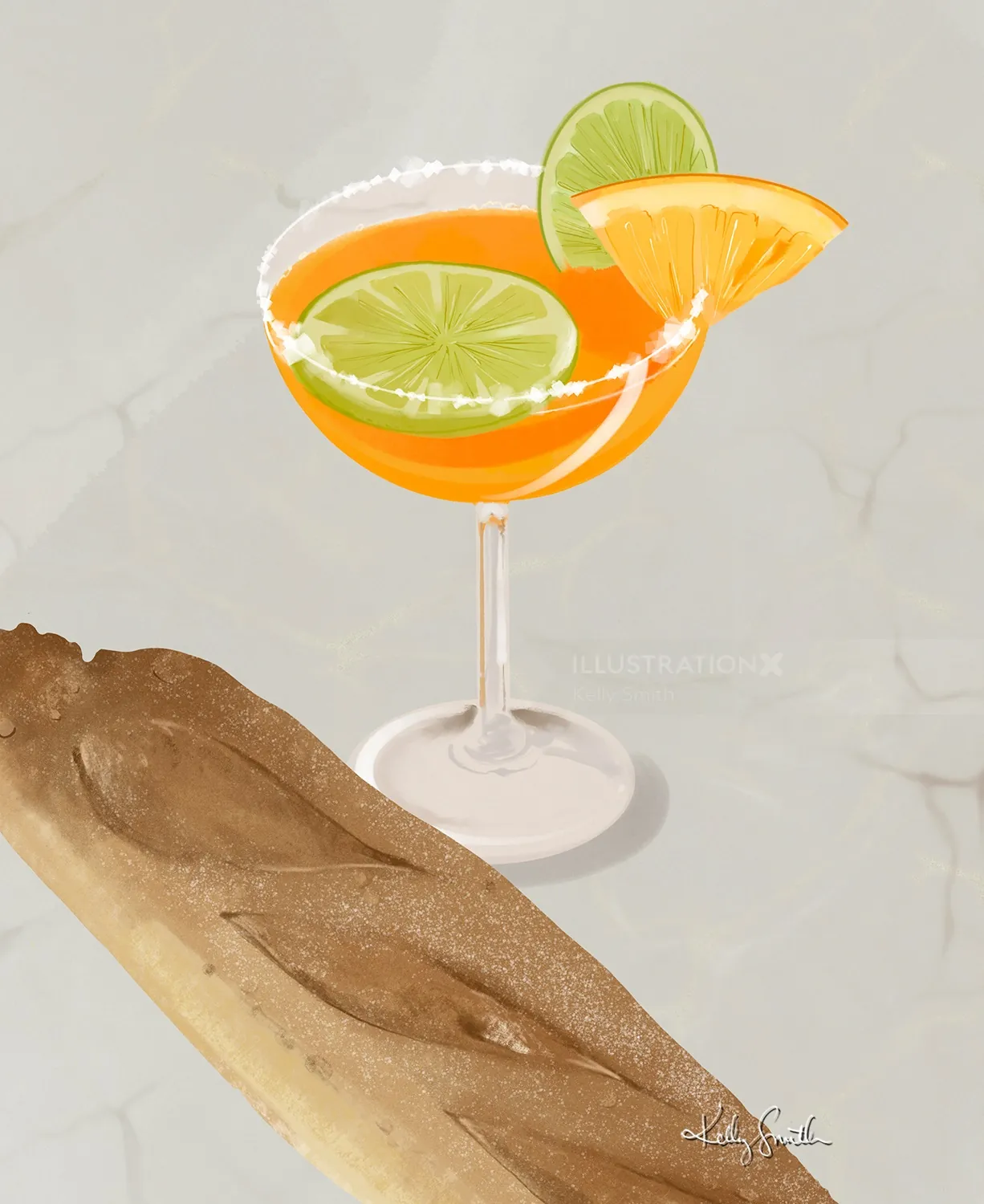 Cocktail glass with orange and lime slices on rim