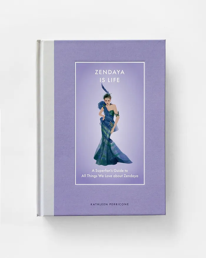 Book cover of Zendaya is Life with purple background and Zendaya illustration