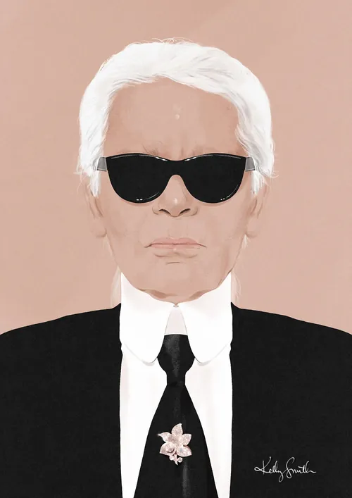 Illustration of a man with white hair wearing black sunglasses and a suit