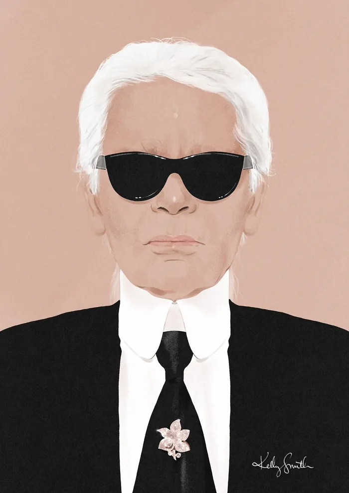 Illustration of a man with white hair wearing black sunglasses and a suit