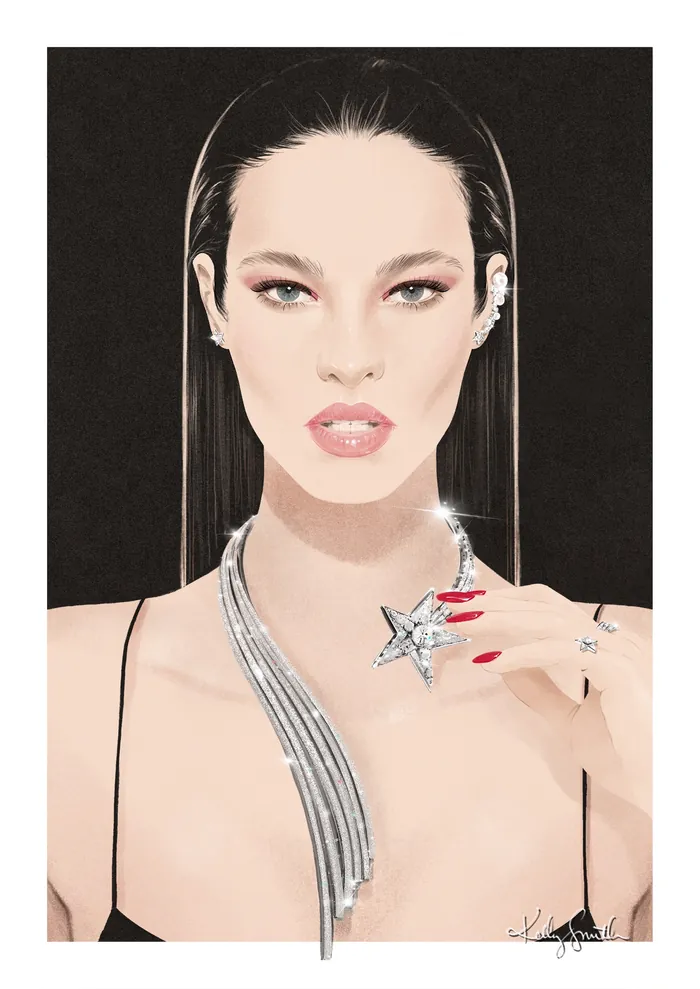 Illustration of woman wearing Chanel Comète necklace and earrings