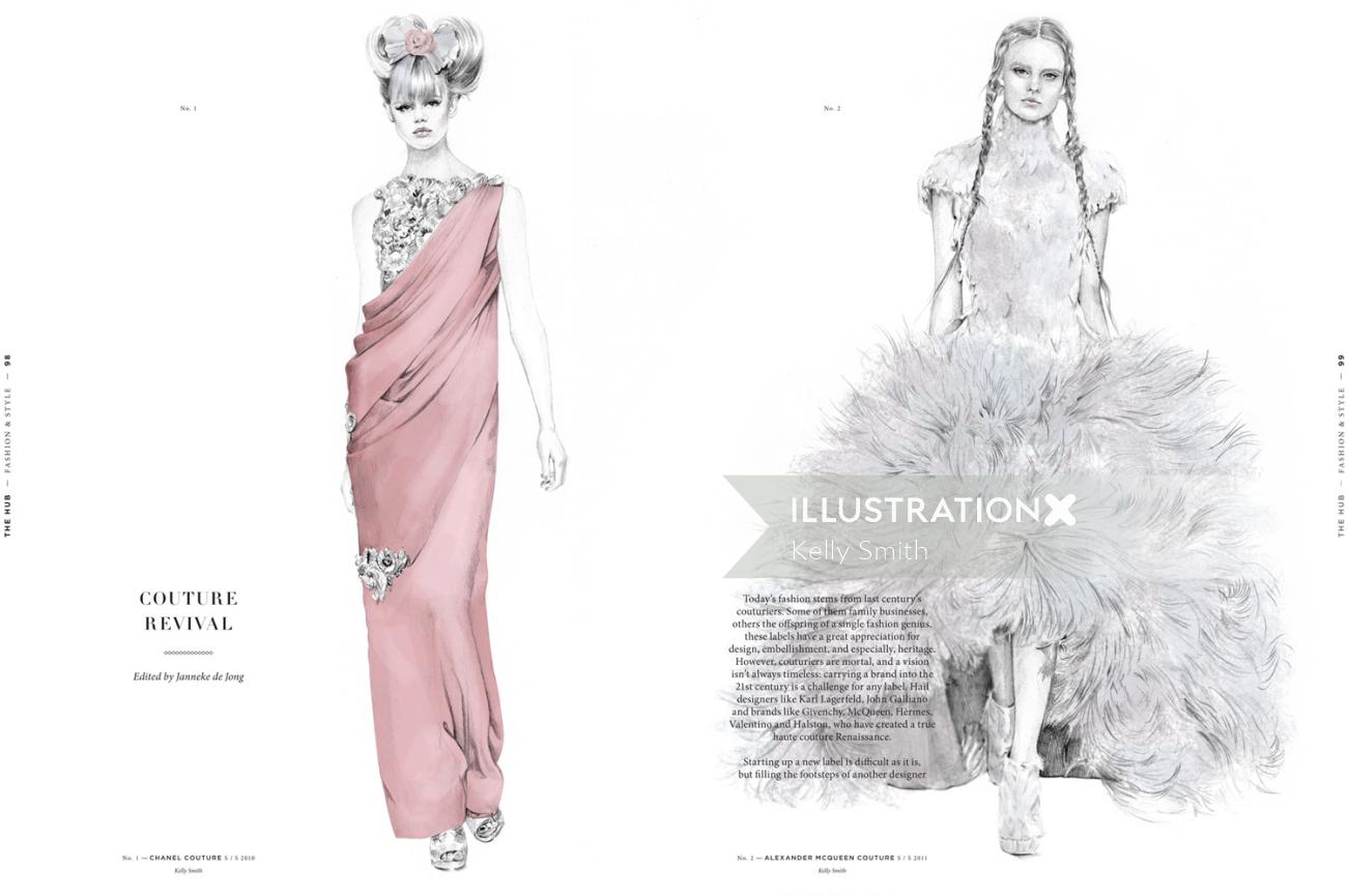 Chanel & McQueen fashion illustration by Kelly Smith