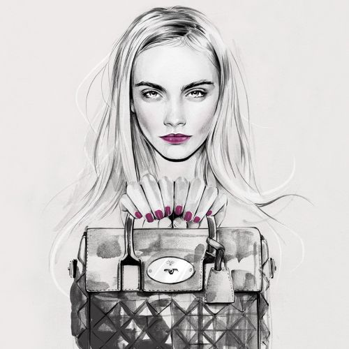 Cara x Mulberry illustration by Kelly Smith