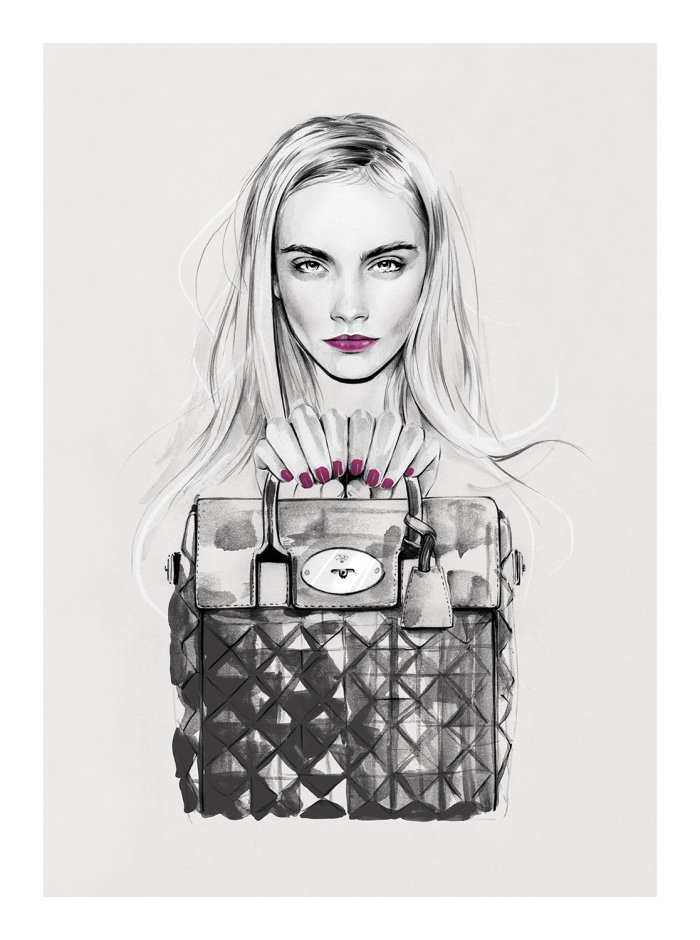 Cara x Mulberry illustration by Kelly Smith