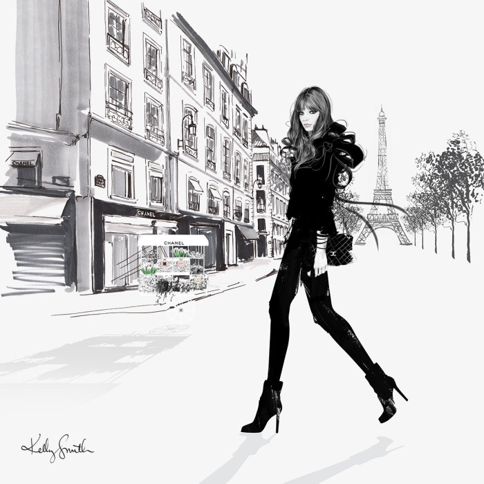 Illustration of lady fashion in Paris