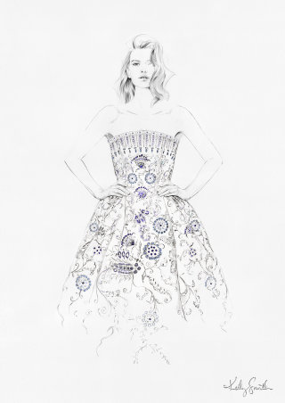 Ilustração do vestido Palmyre de Christian Dior