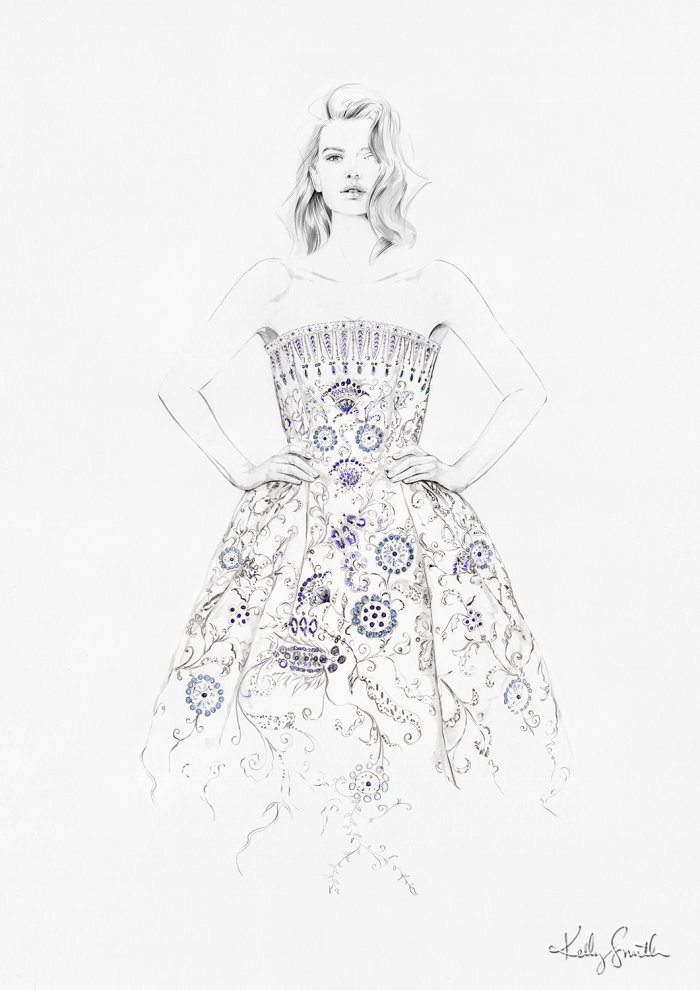 Ilustração do vestido de Christian Dior em Palmyre