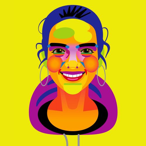 Colorful abstract portrait of smiling woman by Klaus Meinhardt
