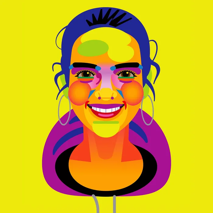 Colorful abstract portrait of smiling woman by Klaus Meinhardt