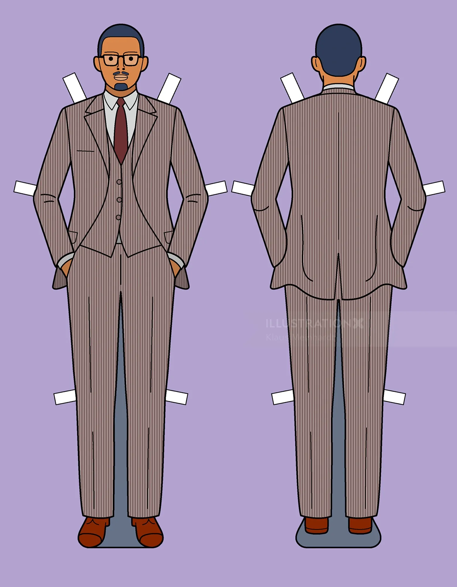 Male paper doll in brown suit illustration by Klaus Meinhardt