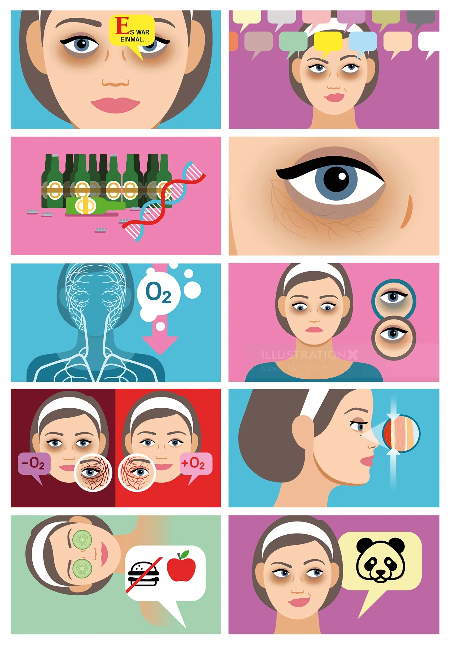 Step-by-step skin care and facial treatment illustration by Klaus Meinhardt