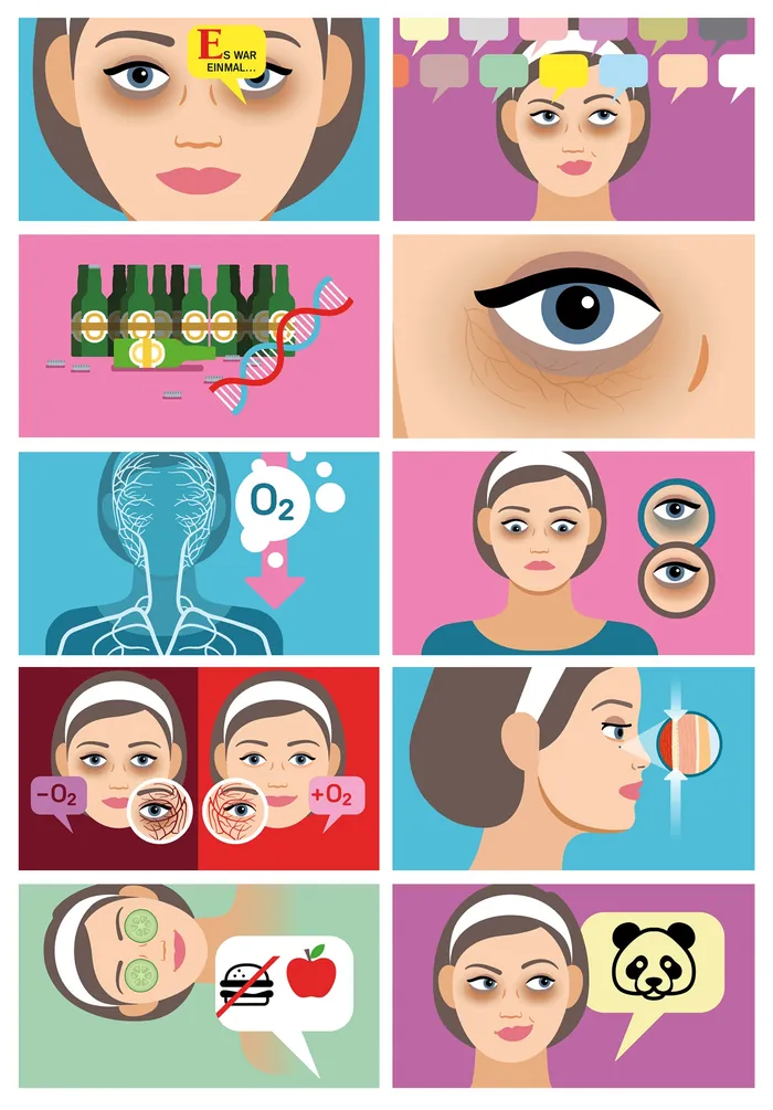 Step-by-step skin care and facial treatment illustration by Klaus Meinhardt