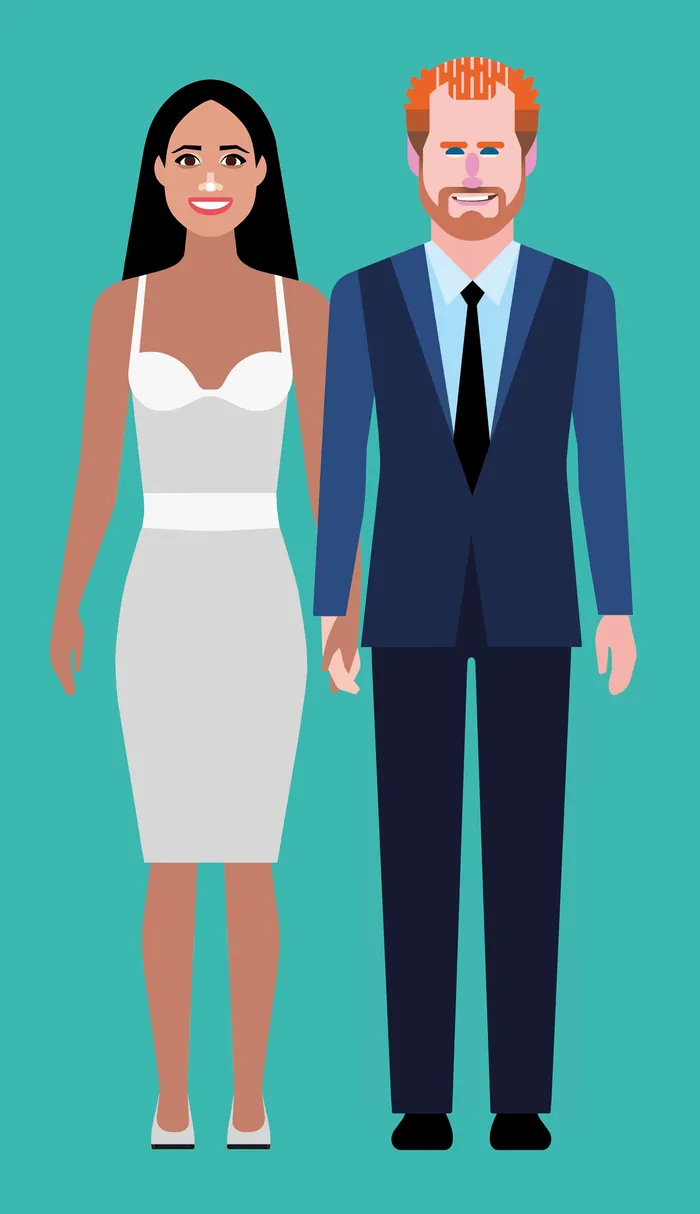 Illustration of a smiling man and woman holding hands by Klaus Meinhardt