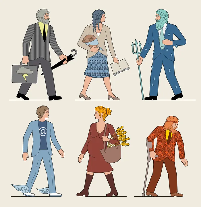 Six diverse characters in varied clothing and poses illustration