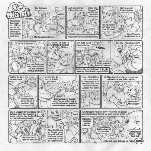 German comic strip with multiple panels and cartoon characters in dialogue.