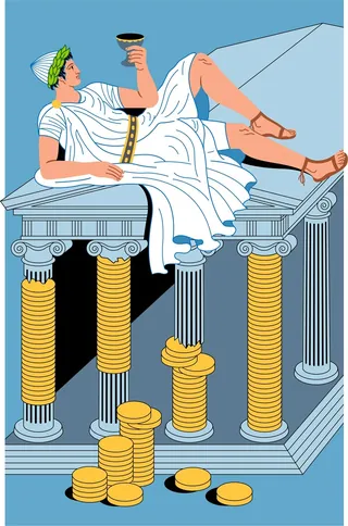 Ancient Roman Figure Reclining on Pillars | Illustration by Klaus