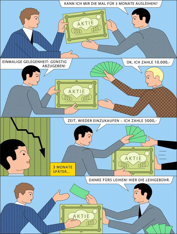 Stock loan transaction exchange with money and certificate by Klaus Meinhardt