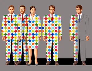 Group of business people wearing colorful checked suits