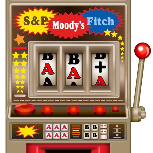 Slot machine with credit rating agencies S&P, Moody's, and Fitch, by Klaus Meinhardt