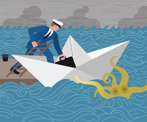 Man boarding paper boat