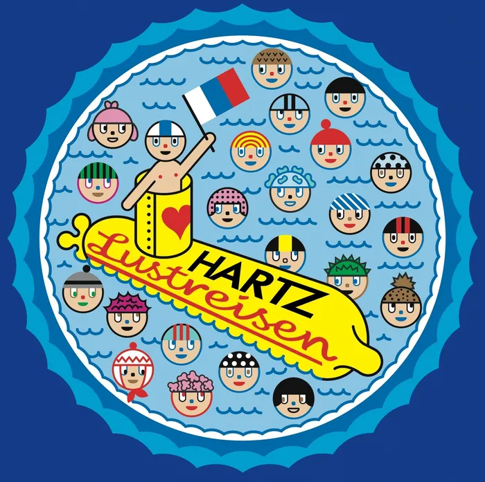 Cartoon Hartz IV concept with diverse faces and condom illustration by Klaus Meinhardt
