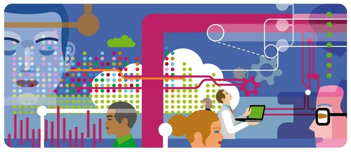 Abstract digital collaboration with diverse people and technology by Klaus Meinhardt