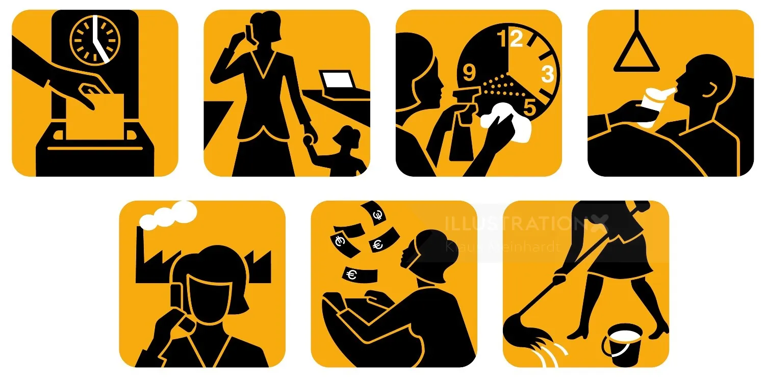 Icons showing workplace stress and exhaustion by Klaus Meinhardt