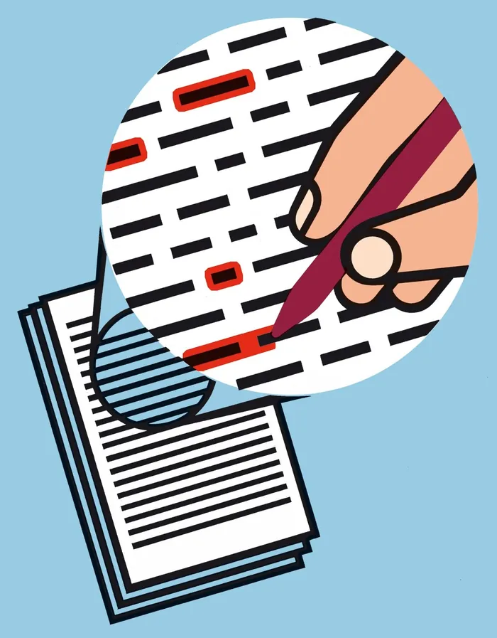 Hand editing document with red pen by Klaus Meinhardt