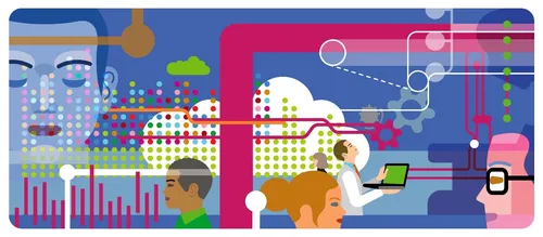 People sharing data and making connections with cloud computing
