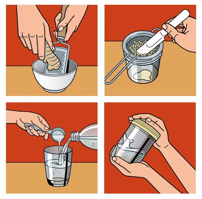 Four-step illustration for making coffee with a filter and hot water by Klaus Meinhardt