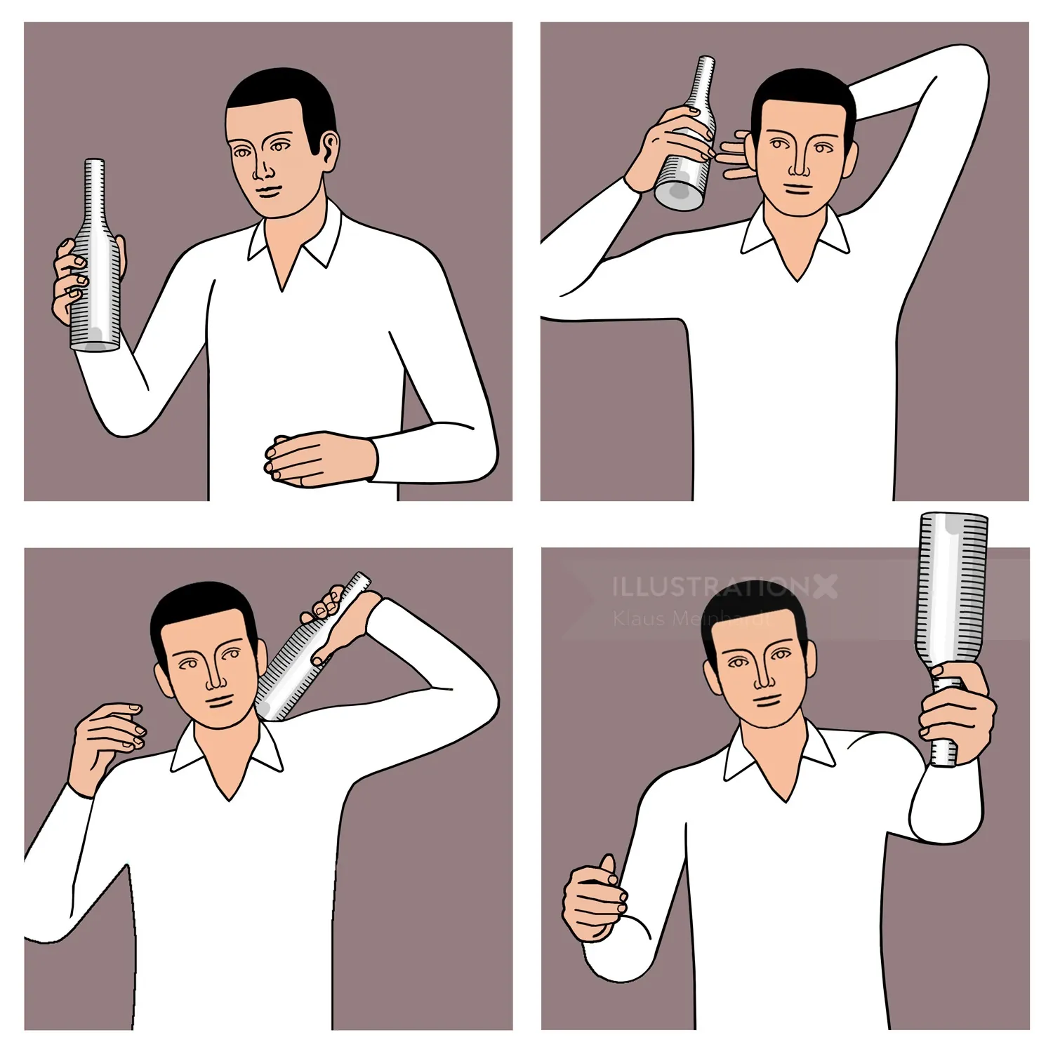 Man shaking bottles in different poses by Klaus Meinhardt