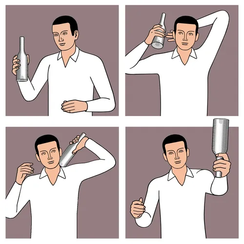 Man shaking bottles in different poses by Klaus Meinhardt