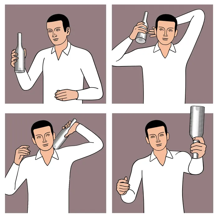 Man shaking bottles in different poses by Klaus Meinhardt