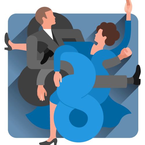 Abstraktes tanzendes Paar mit kräftigen Formen und Farben von Klaus Meinhardt