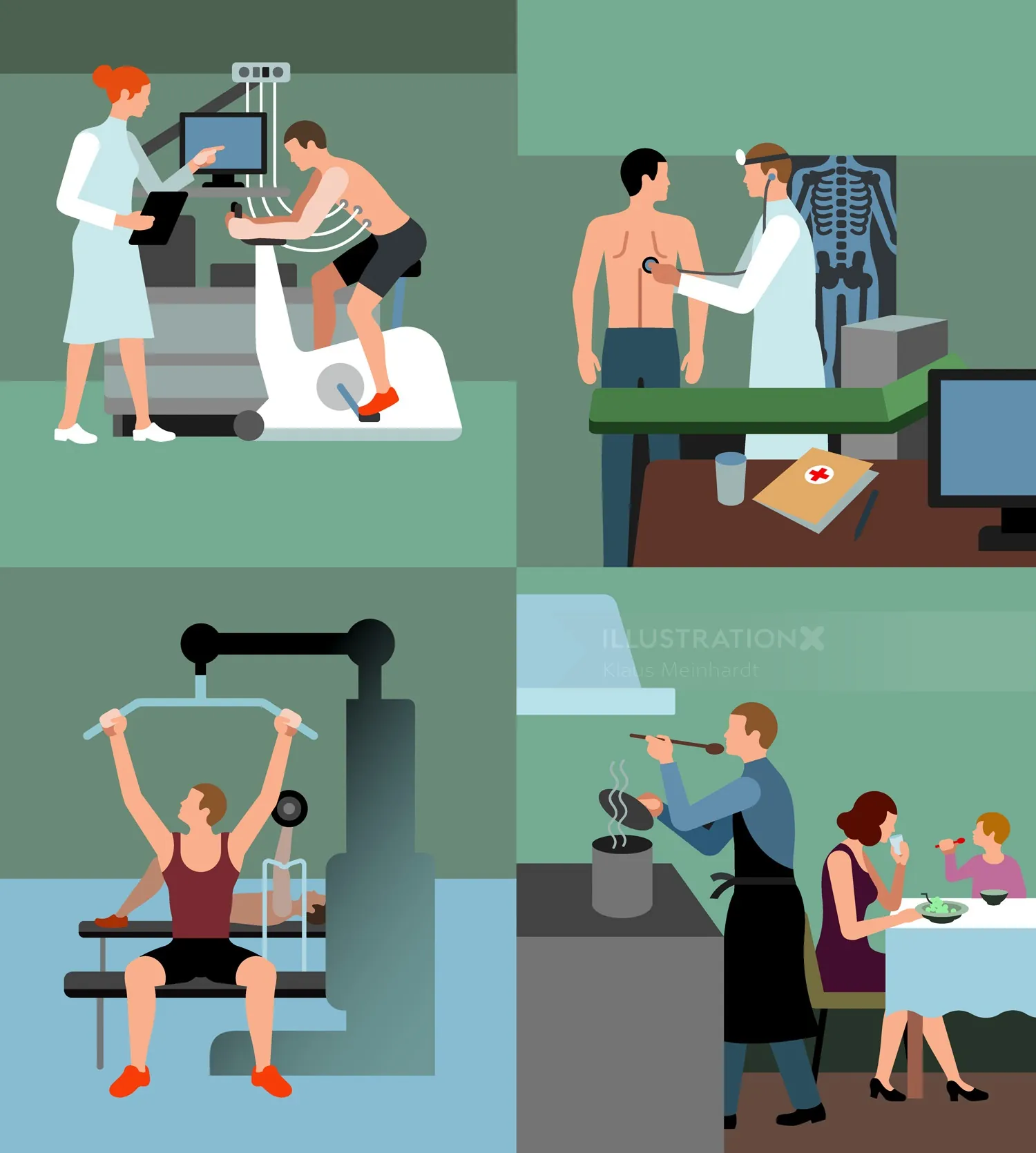 Medical and fitness testing scenes by Klaus Meinhardt